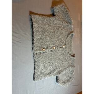 Dazy Women’s Gray Fuzzy Knit Sweater Size L Pearl Button Detail Soft Pullover